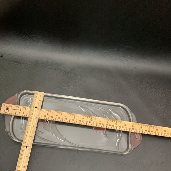 Serving Tray Glass Pink Clear Raised Tulip Embossed Bottom Appetizer Vanity - Picture 8 of 8